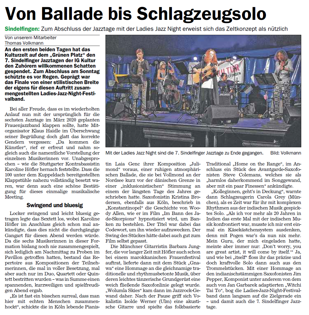 Ausschnitt Sindelfinger Zeitung über Jazztage